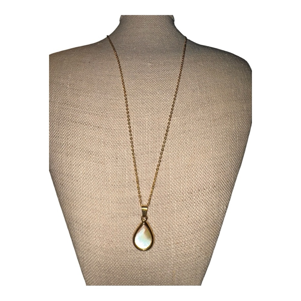 Gold Chain Necklace with Teardrop Faux Pearl Pendant Vintage Style J22